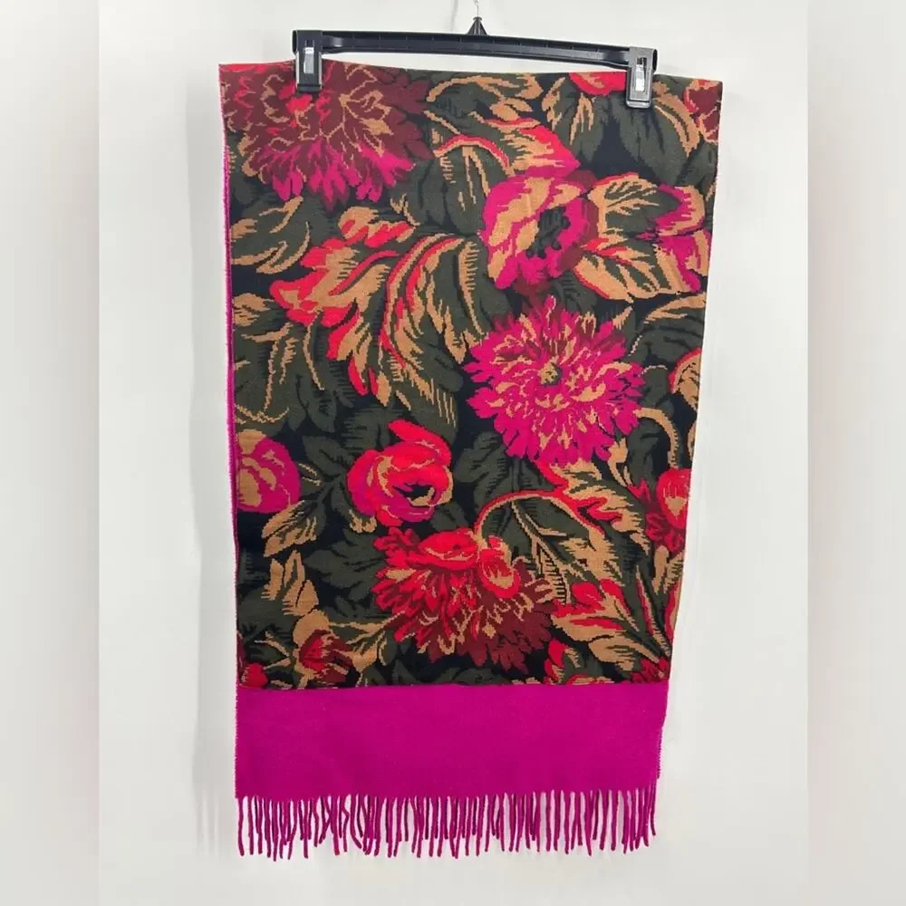 Byblos Wool Fleece Floral Large Long Winter Scarf Wrap